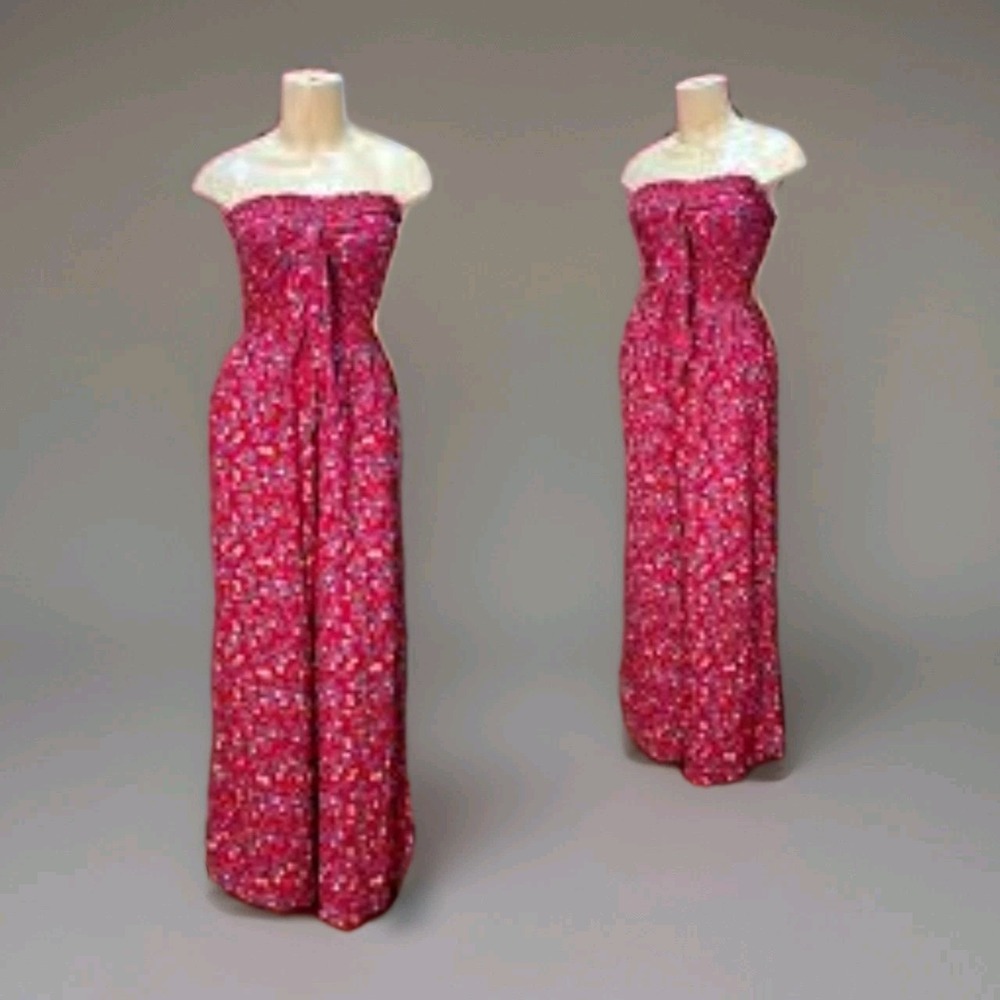 Patrons Of Peace Sz XS Floral Smocked Strapless Wide-Leg Jumpsuit Prairie Travel